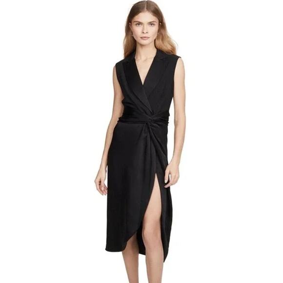 JONATHAN SIMKHAI Black Luxe Satin Twist Dress Size 10 MSRP $695 - Picture 4 of 15